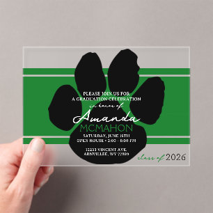 Unieke groene & zwarte Afstuderen Pawprint Elegant Acryl Uitnodigingen