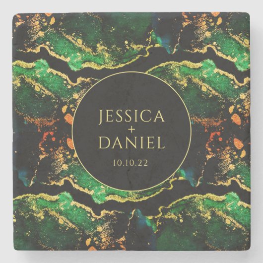 Unieke groene zwarte bruidbruine bruistocht stenen onderzetter (Voorkant)