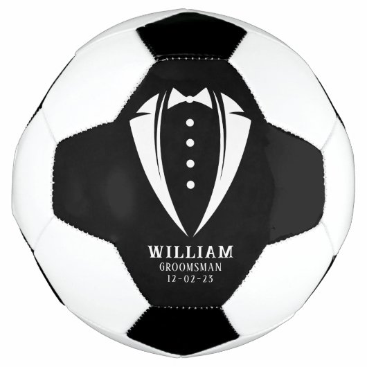 Unieke Groomsmen Giften | Wit op zwarte Tuxedo Voetbal (Voorkant)