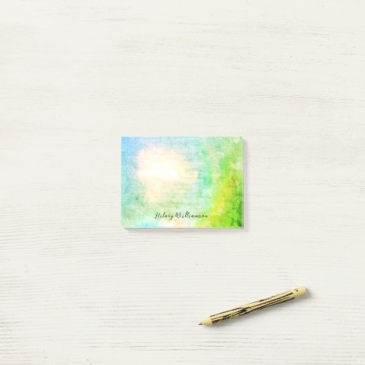 Unieke Grunge Abstracte Lime Green Custom Name Post-it® Notes (Op bureau)