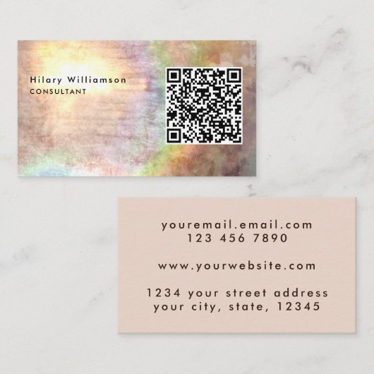Unieke Grunge Beige Consultant Holograaf QR-code Visitekaartje (Voorkant / Achterkant)