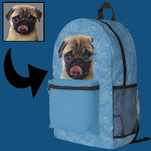 Unieke Grunge Blauwe Pug Puppy Liefhebber Foto Kin Bedrukte Rugzak