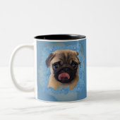 Unieke Grunge Blue Grey Pug Puppy Hondenliefhebber Tweekleurige Koffiemok (Links)