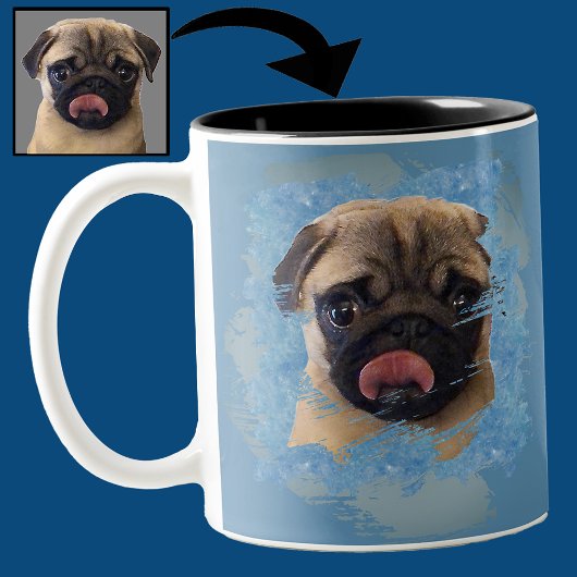 Unieke Grunge Blue Grey Pug Puppy Hondenliefhebber Tweekleurige Koffiemok