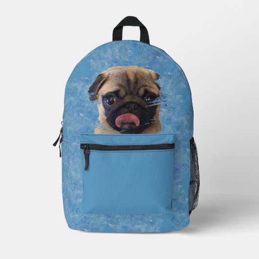 Unieke Grunge Blue Pug Puppy Liefhebber Foto Kinde Bedrukte Rugzak (Voorkant)
