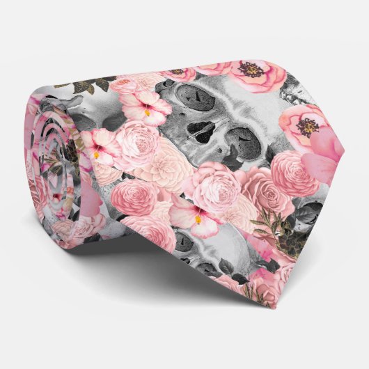 Unieke Halloween Black en Roze Skulls Stropdas (Opgerold)