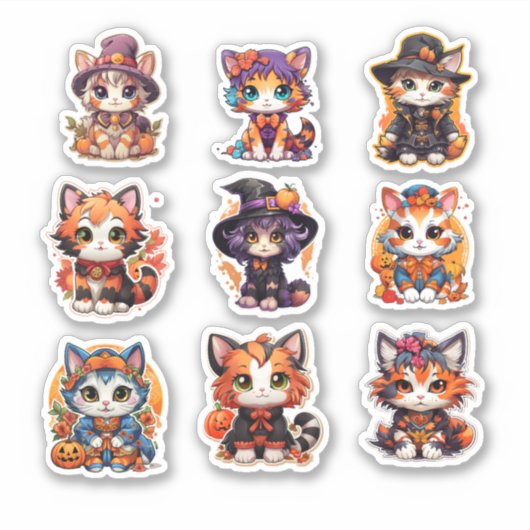 Unieke Halloween kat Japanse stijl manga Sticker (Voorkant)