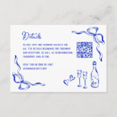 Unieke Hand getrokken blauw Frans QR Code Details Informatiekaartje (Voorkant)