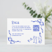 Unieke Hand getrokken blauw Frans QR Code Details Informatiekaartje (Staand voorkant)