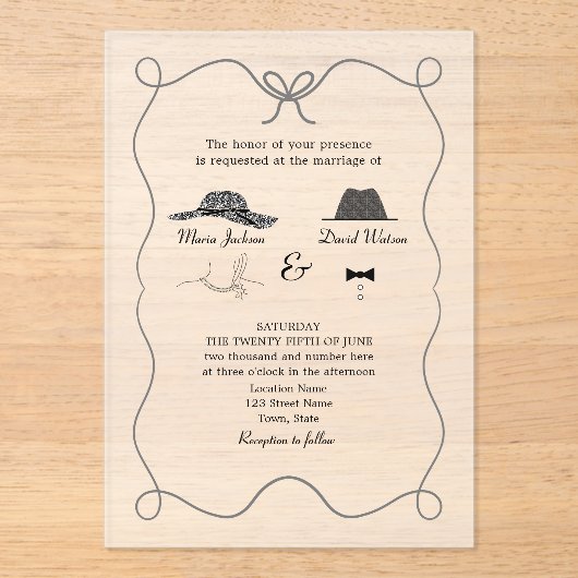 Unieke hand getrokken bruiloft acryl uitnodigingen (Voorkant)