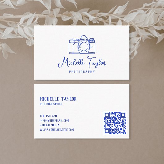 Unieke hand getrokken fotografie camera QR-code Visitekaartje