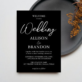 Unieke handgeschreven typografie Zwart-wit bruilof Kaart