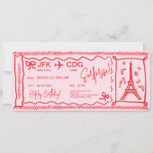 Unieke handgetekende Paris Surprise Boarding Pass Kaart (Voorkant)