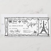 Unieke handgetekende Paris Surprise Boarding Pass Kaart (Voorkant)