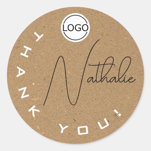 Unieke handtekeningen Rustic Kraft Paper Dank u Lo Ronde Sticker (Voorkant)