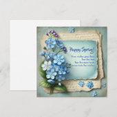 Unieke Happy Spring kaart met vergeet me niet bloe (Voorkant / Achterkant)