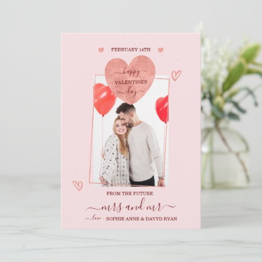 Unieke Happy Valentines Day Mrs. & Mr Foto Save The Date (Staand voorkant)