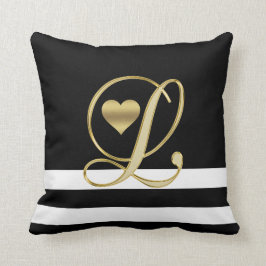 Unieke hartmonogram Gold-Initialen zwart/wit Kussen