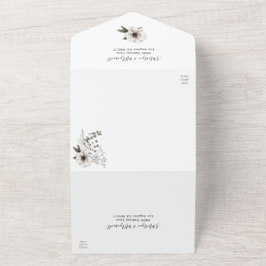 Unieke hedendaagse botanische bruiloft all in one uitnodiging (Buitenkant)