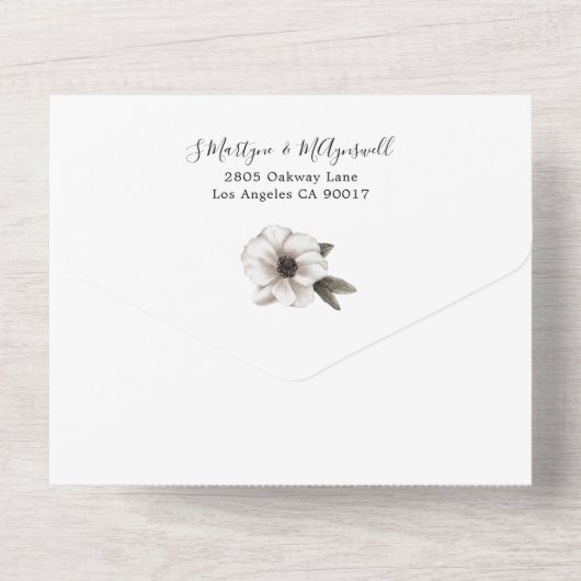 Unieke hedendaagse botanische bruiloft all in one uitnodiging (Achterkant)