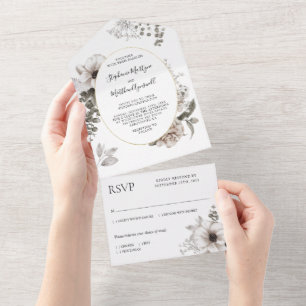 Unieke hedendaagse botanische bruiloft all in one uitnodiging