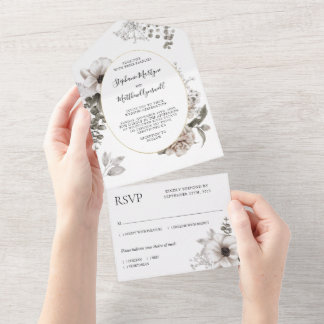 Unieke hedendaagse botanische bruiloft all in one uitnodiging