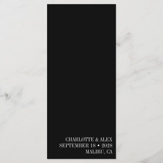 Unieke hedendaagse zwart wit typografie bruiloft menu (Achterkant)