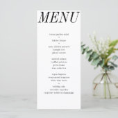 Unieke hedendaagse zwart wit typografie bruiloft menu (Staand voorkant)