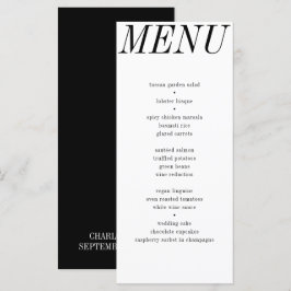 Unieke hedendaagse zwart wit typografie bruiloft menu