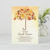 Unieke herfst bladeren paraplu baby douche uitnodi kaart (Staand voorkant)