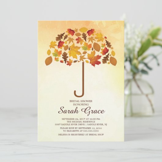 Unieke herfstbladeren paraplu Vrijgezellenfeest Ui Kaart (Staand voorkant)