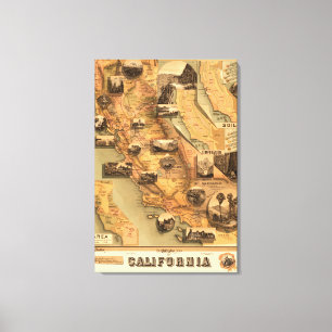 Unieke herstelkaart van Californië, 1885 Canvas Afdruk