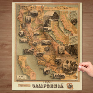  Unieke herstelkaart van Californië, 1885 Legpuzzel