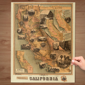 Unieke herstelkaart van Californië, 1885 Legpuzzel