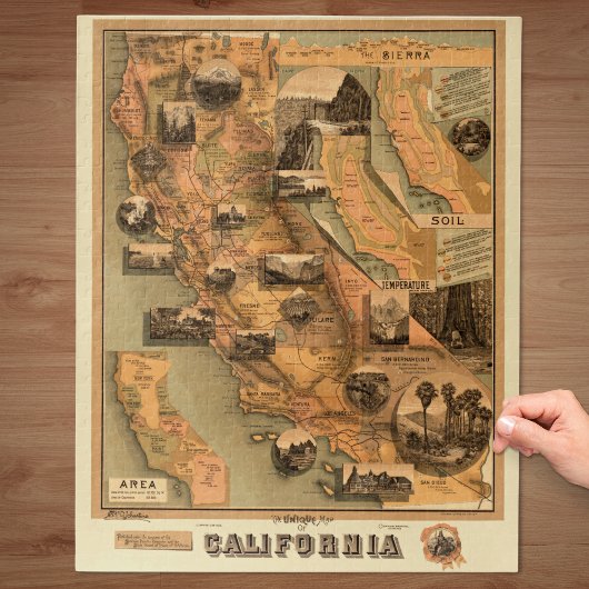  Unieke herstelkaart van Californië, 1885 Legpuzzel