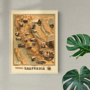  Unieke herstelkaart van Californië, 1885 Poster