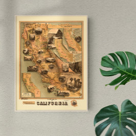 Unieke herstelkaart van Californië, 1885 Poster