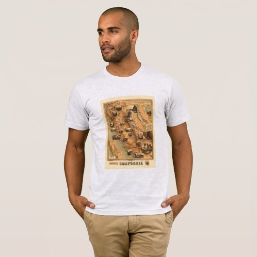  Unieke herstelkaart van Californië, 1885 T-shirt (Voorkant volledig)