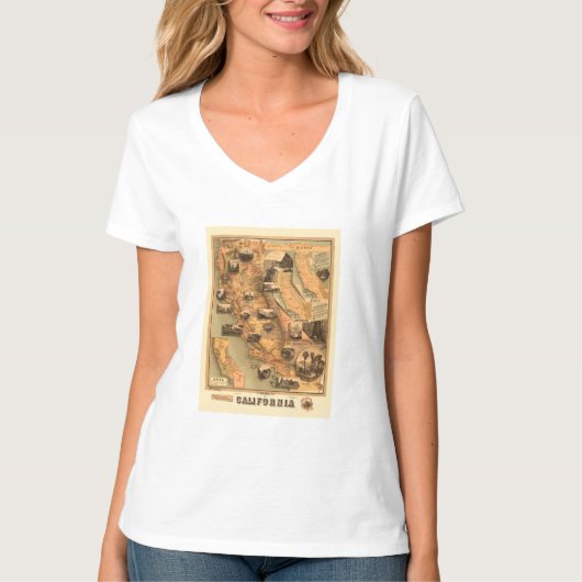  Unieke herstelkaart van Californië, 1885 T-shirt (Voorkant)
