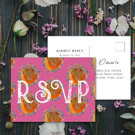 Unieke hete roze waterverf wilde bloem bruiloft RS Briefkaart