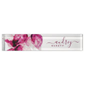 Unieke Hibiscus Burgundy Floral Fancy handtekening Naambordje (Voorkant)