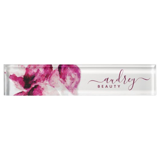 Unieke Hibiscus Burgundy Floral Fancy handtekening Naambordje (Voorkant)