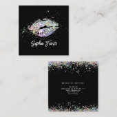 Unieke Holografische Glitter Lips Beauty Zwart Vierkante Visitekaartje (Voorkant / Achterkant)