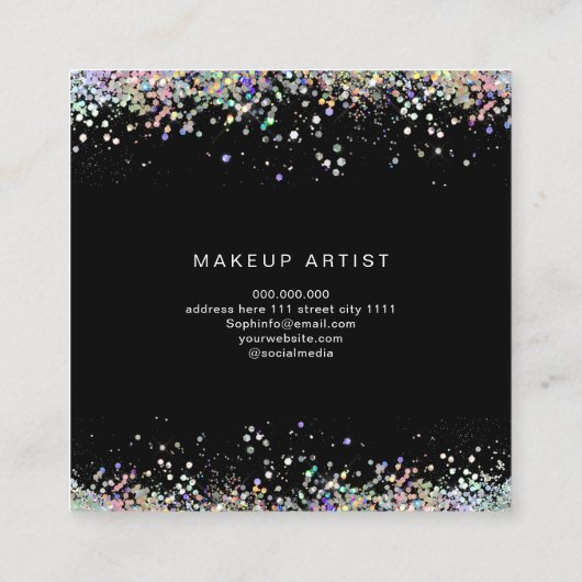 Unieke Holografische Glitter Lips Beauty Zwart Vierkante Visitekaartje (Achterkant)