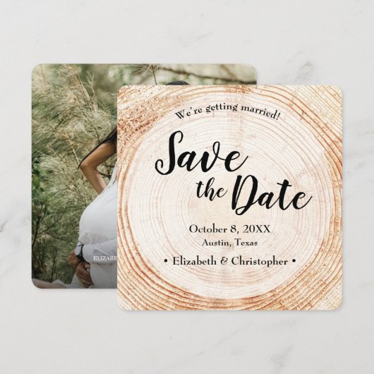 Unieke Houten Bast Custom Photo Wedding Kaart (Voorkant / Achterkant)