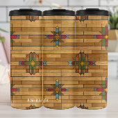 Unieke houtnerf -monogram Houtkorrel Geometrisch Thermosbeker