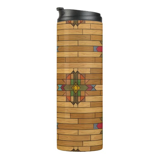 Unieke houtnerf -monogram Houtkorrel Geometrisch Thermosbeker (Geroteerd rechts)