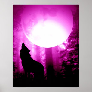Unieke Howling Wolf Silhouette Poster