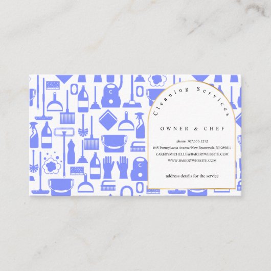 unieke huishouding blauw patroon Schoonmaak Servic Visitekaartje (Voorkant)