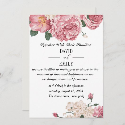 Unieke huwelijksuitnodiging met rode en witte Roze Save The Date (Voorkant / Achterkant)